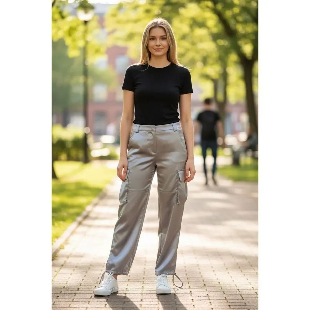 ✨IDG International Design Cargo Satin Ivory/Grey Sz 4 Pants✨